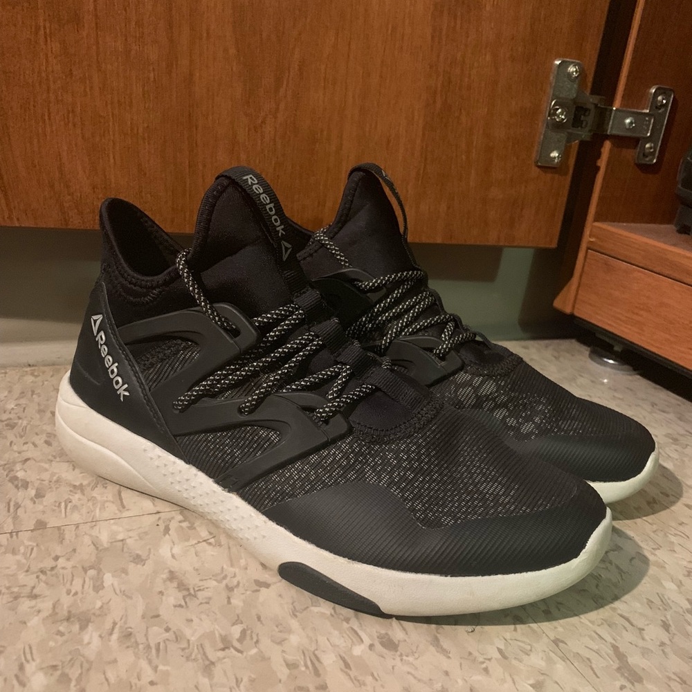 Black reflective Reebok running shoes